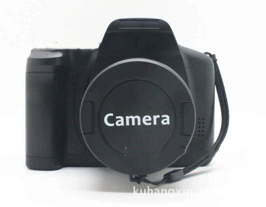 XJ05 Digital Video Camera with lens cap, designed for household use, featuring CMOS sensor and 16x optical zoom.