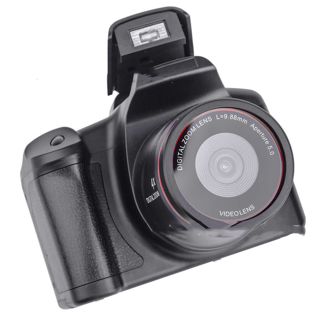 XJ05 Digital Video Camera with optical zoom, featuring modern design and built-in flash for household photography.