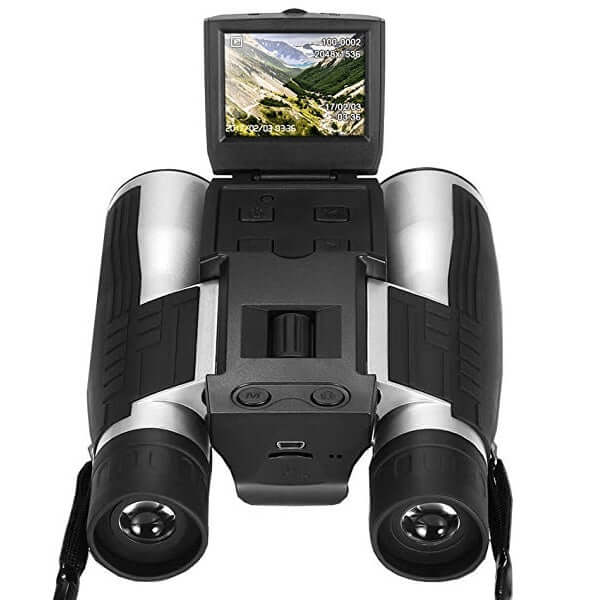 12x32 Digital Camera Binoculars with 2.5-inch LCD screen, CMOS sensor, and 10x optical zoom for high-resolution viewing.
